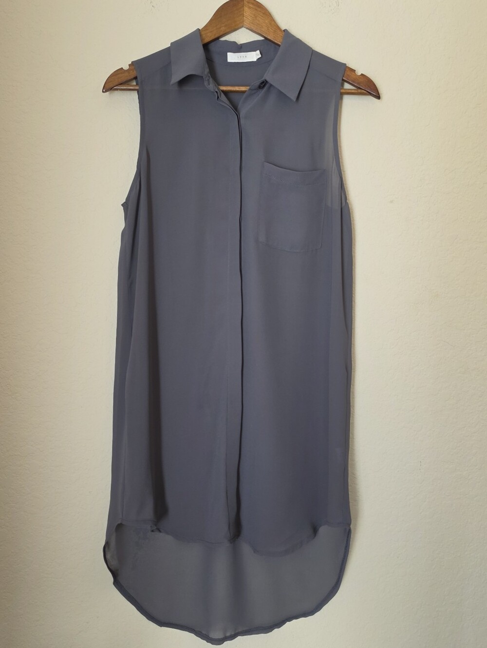 Lush Tunic Shirt Dress Womens Size Medium Grey Button Down Modern Minimalist
